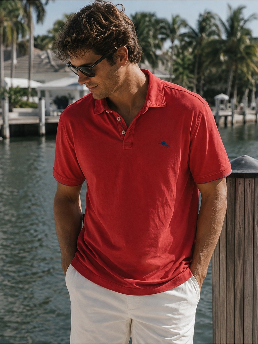 Tommy Bahama IslandZone Men’s XL Red Performance Polo Shirt Marlin Logo